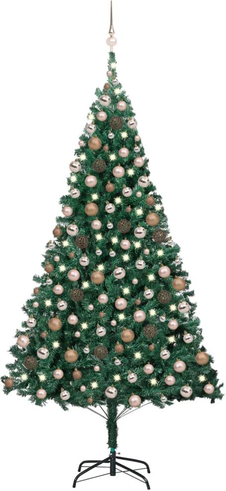 vidaXL Árbol de Navidad preiluminado con luces y bolas verde 210 cm