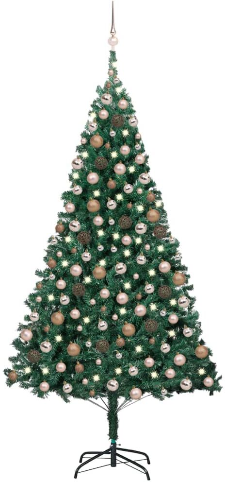 vidaXL Árbol de Navidad preiluminado con luces y bolas verde 240 cm