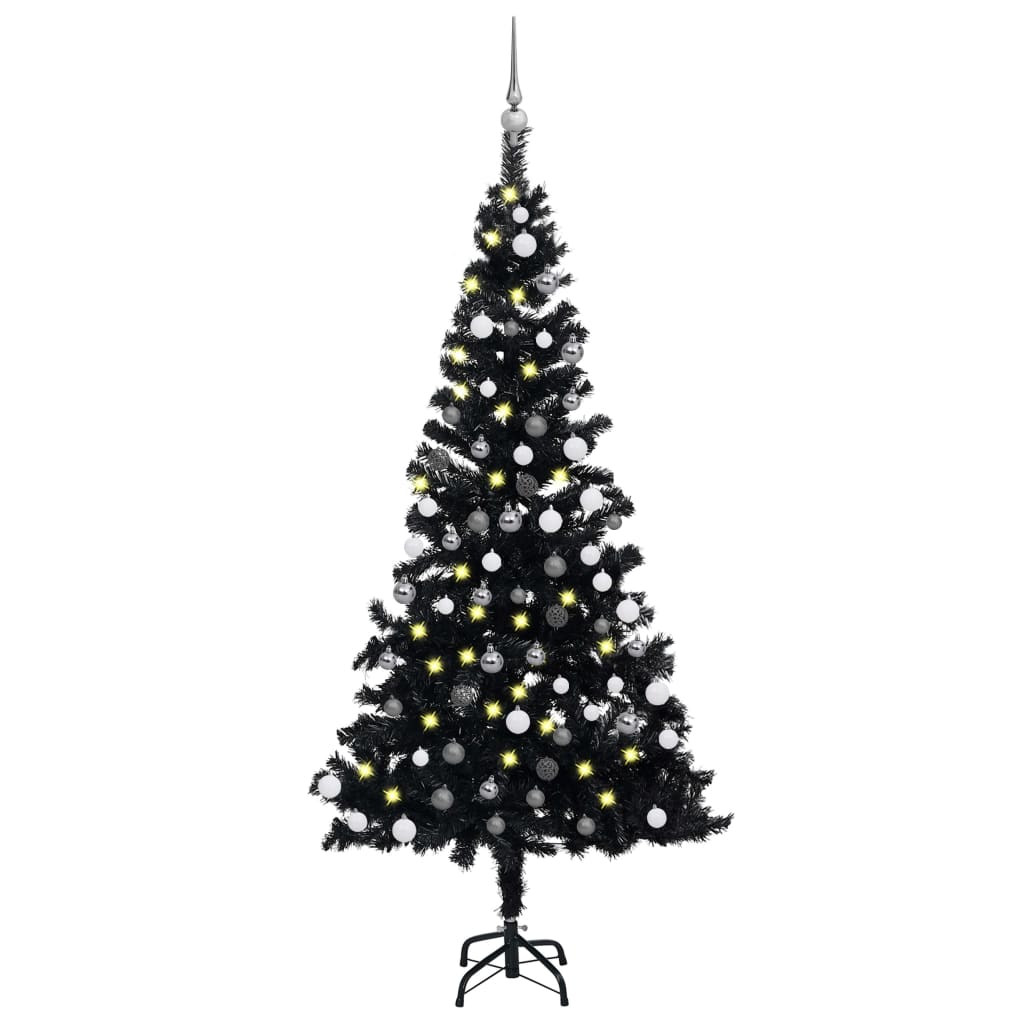 vidaXL Árbol de Navidad preiluminado con luces y bolas negro 120 cm