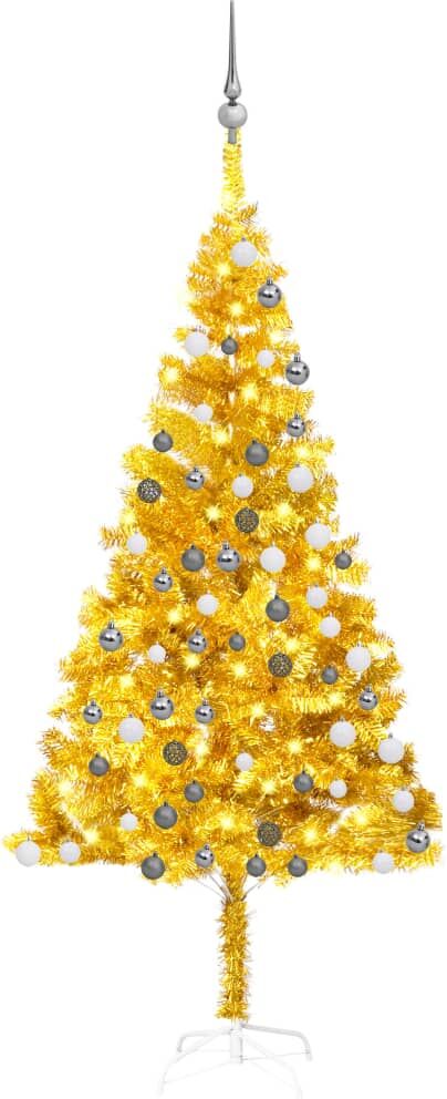 vidaXL Árbol de Navidad preiluminado con luces y bolas dorado 180 cm