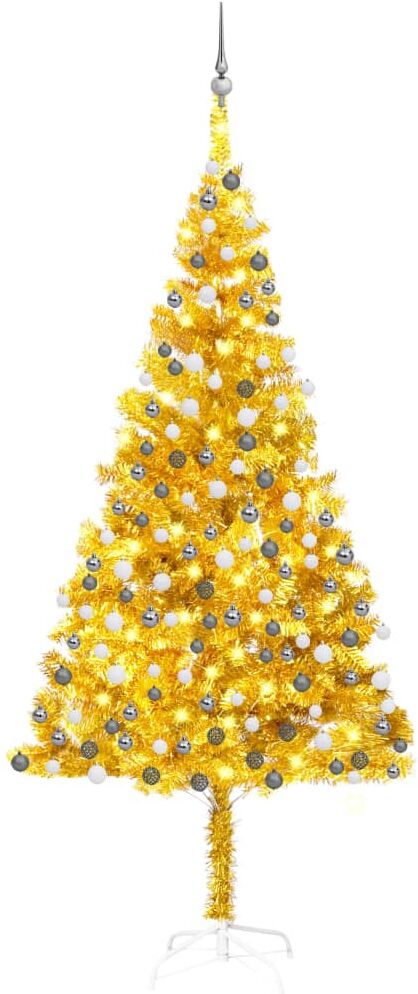 vidaXL Árbol de Navidad preiluminado con luces y bolas dorado 240 cm