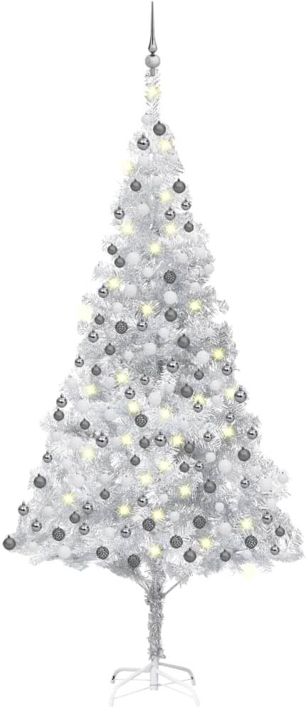 vidaXL Árbol de Navidad preiluminado con luces y bolas plateado 240 cm