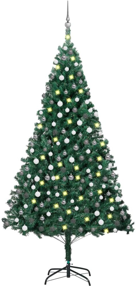 vidaXL Árbol de Navidad preiluminado con luces y bolas verde 210 cm