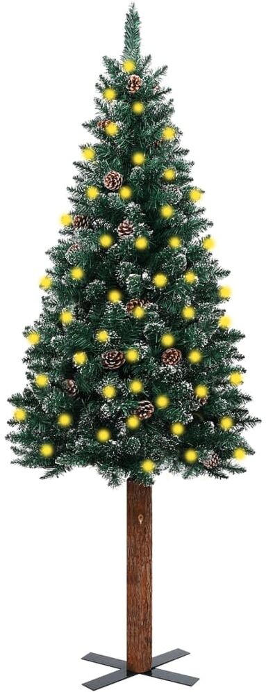 vidaXL Árbol de Navidad delgado madera auténtica y nieve verde 150 cm