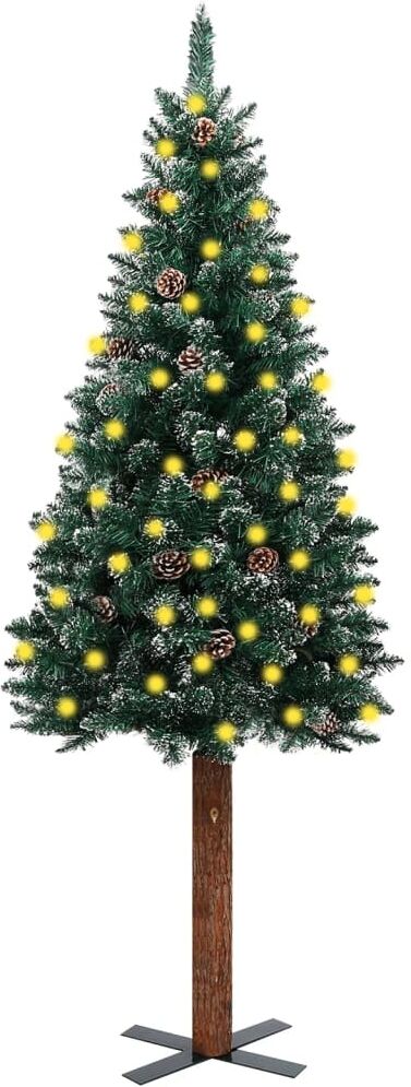 vidaXL Árbol de Navidad delgado madera auténtica y nieve verde 180 cm