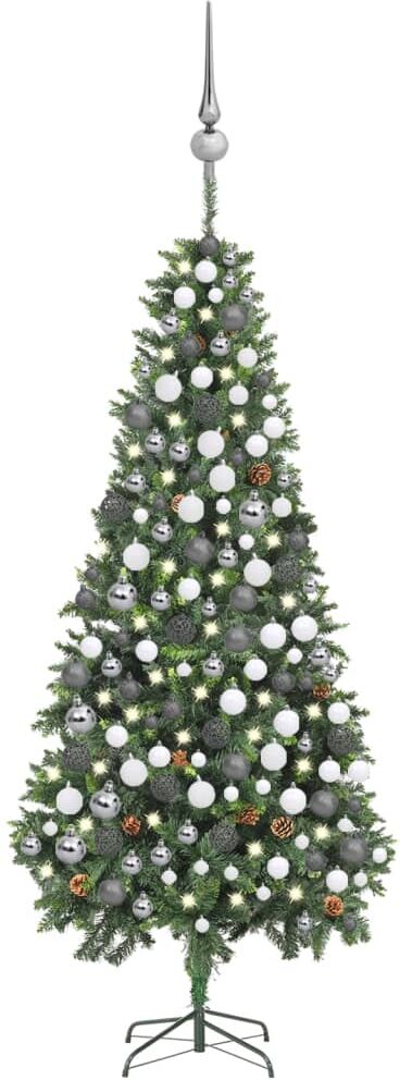 vidaXL Árbol de Navidad helado con luces, bolas y piñas 210 cm