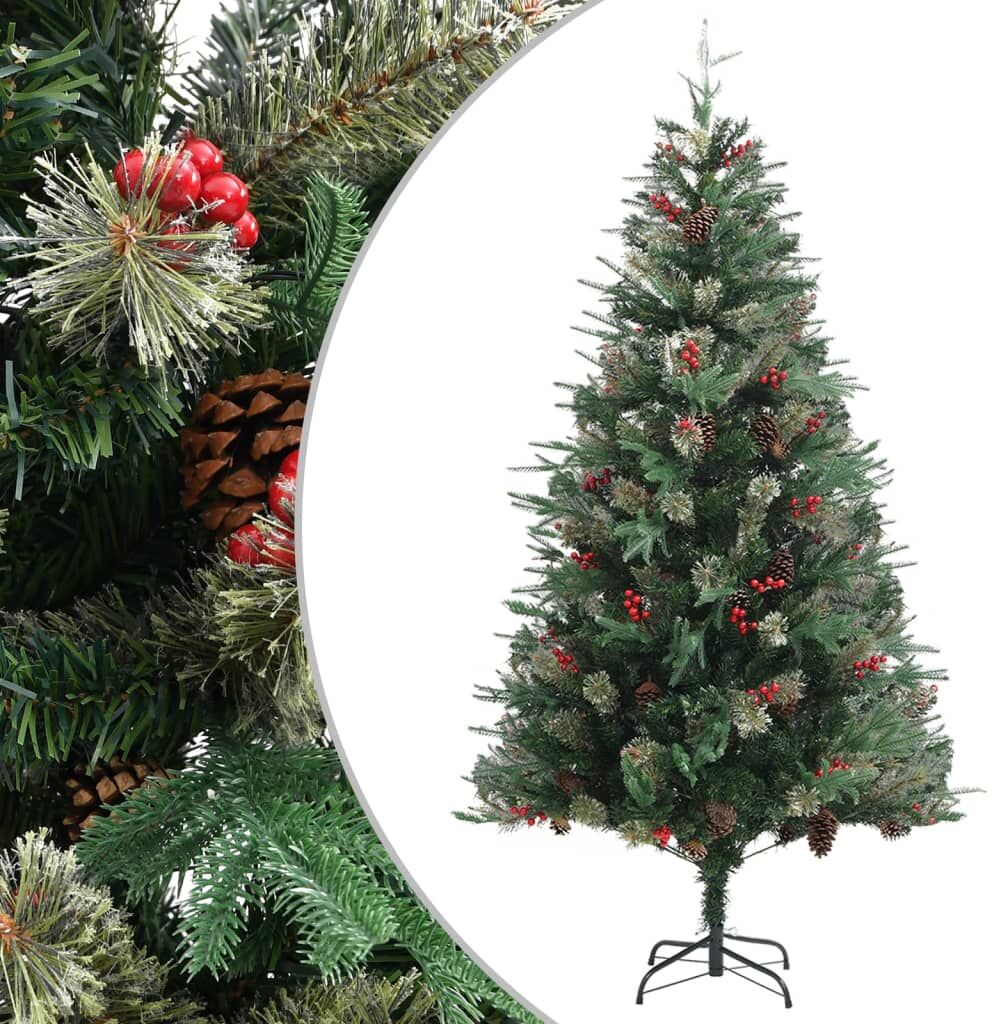 vidaXL Árbol de Navidad y piñas verde PVC y PE 195 cm