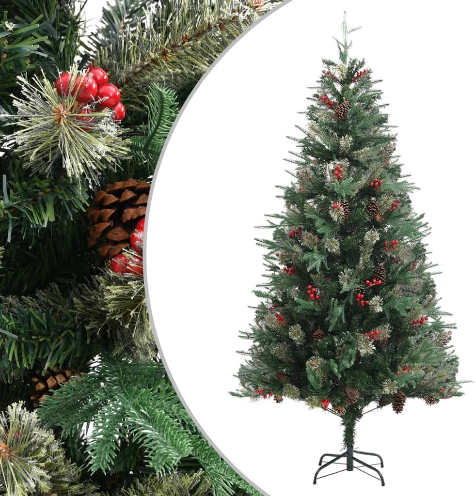 vidaXL Árbol de Navidad y piñas verde PVC y PE 225 cm