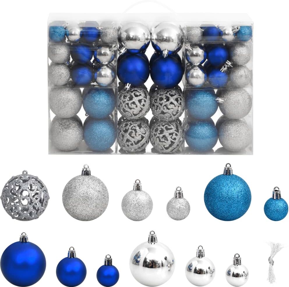 vidaXL Bolas de Navidad 100 unidades azul y plateado 3 / 4 / 6 cm