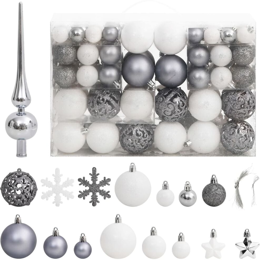 vidaXL Juego de bolas de Navidad 111 pzas poliestireno blanco y gris