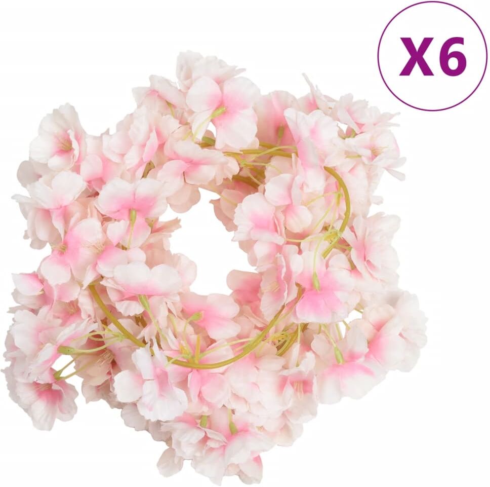 vidaXL Guirnaldas de flores artificiales 6 uds rosa claro 180 cm