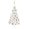 vidaXL Medio árbol de Navidad con luces y bolas blanco 150 cm