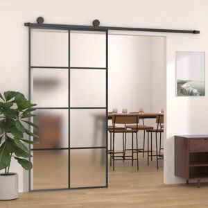 vidaXL Puerta corredera aluminio y ESG vidrio negra 102,5x205 cm