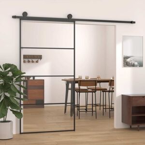 vidaXL Puerta corredera aluminio y ESG vidrio negra 102,5x205 cm