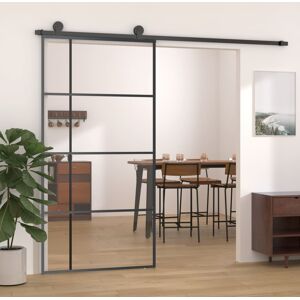 vidaXL Puerta corredera ESG vidrio y aluminio negra 102,5x205 cm