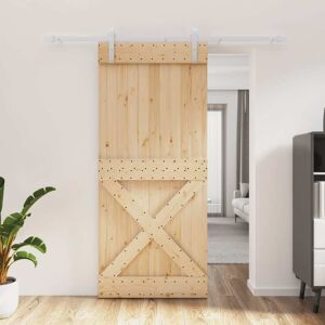 vidaXL Puerta corredera con herrajes madera maciza de pino 90x210 cm