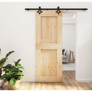 vidaXL Puerta corredera con herrajes madera maciza de pino 80x210 cm