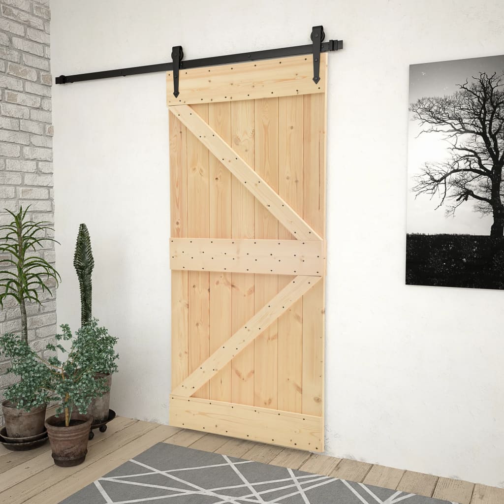 vidaXL Puerta corredera con herrajes madera maciza de pino 80x210 cm