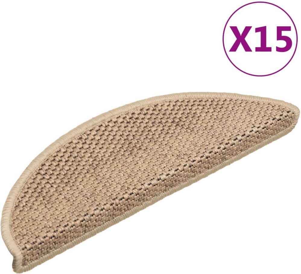 vidaXL Alfombrilla autoadhesiva escalera sisal 15 uds arena 56x17x3 cm