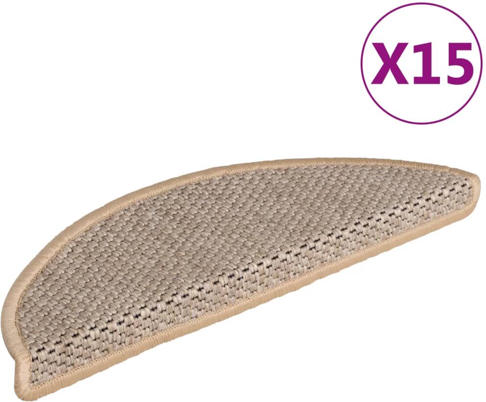 vidaXL Alfombrilla autoadhesiva escalera sisal 15 uds beige 56x17x3 cm