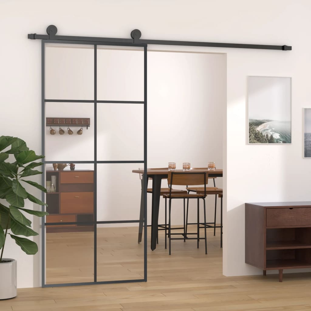 vidaXL Puerta corredera vidrio ESG y aluminio negro 90x205 cm