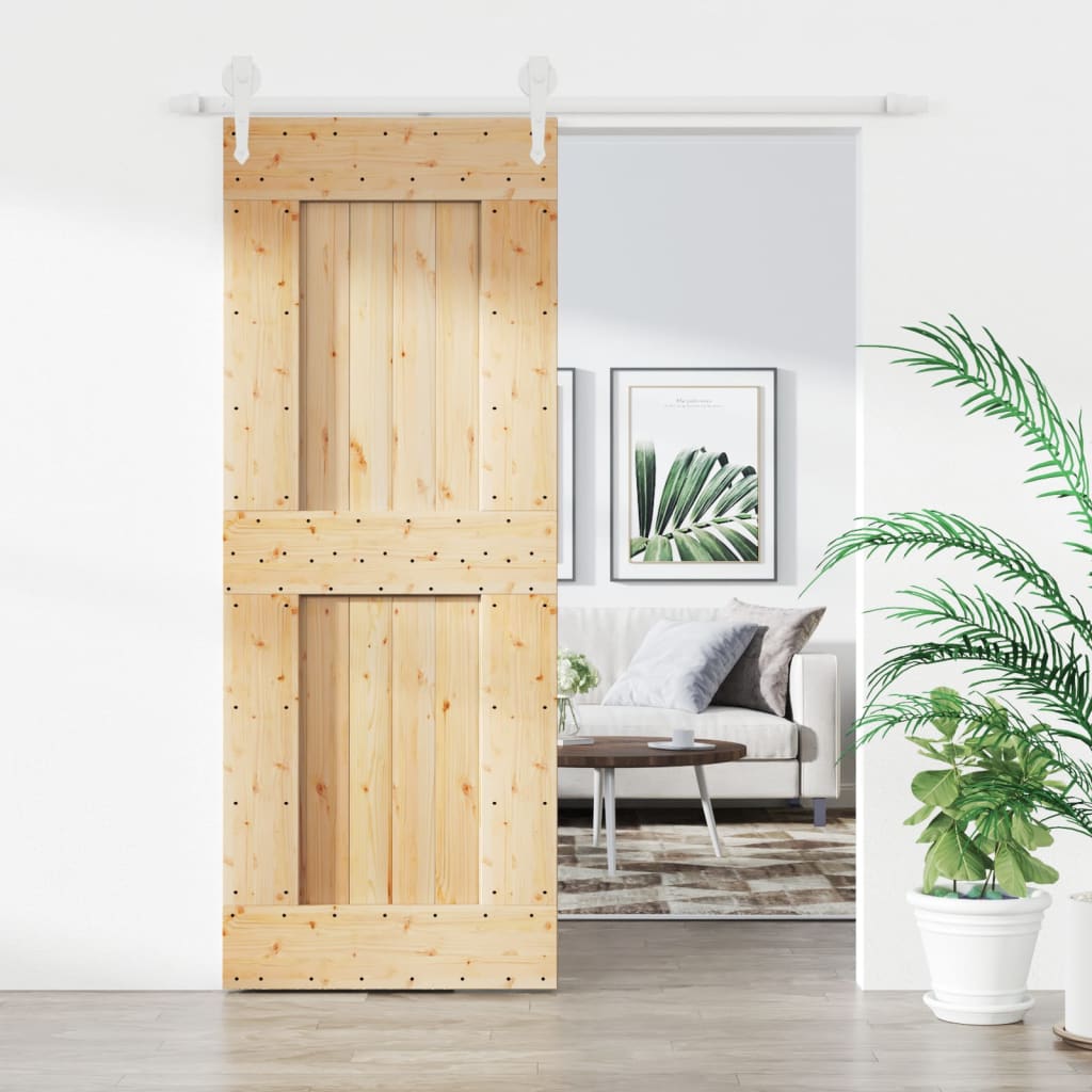 vidaXL Puerta corredera con herrajes madera maciza de pino 80x210 cm