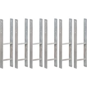 vidaXL Anclajes de valla 6 uds acero galvanizado plateado 14x6x60 cm