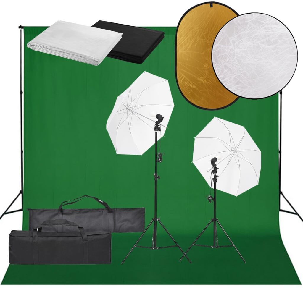 vidaXL Kit de estudio fotográfico con set de luces, fondo y reflector