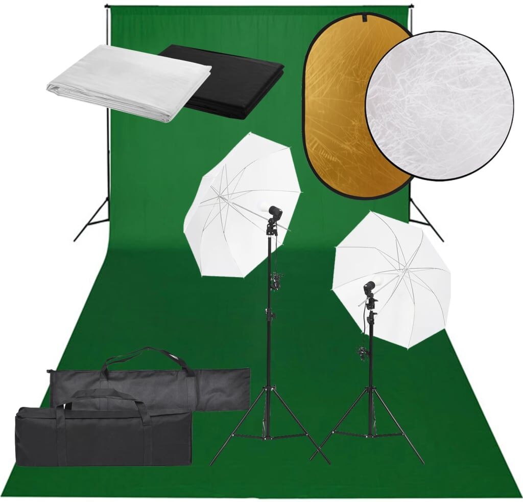 vidaXL Kit de estudio fotográfico con set de luces, fondo y reflector