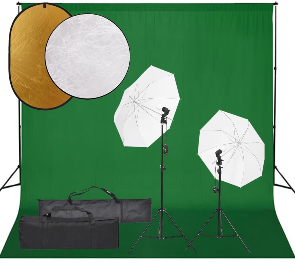 vidaXL Kit de estudio fotográfico con set de luces, fondo y reflector