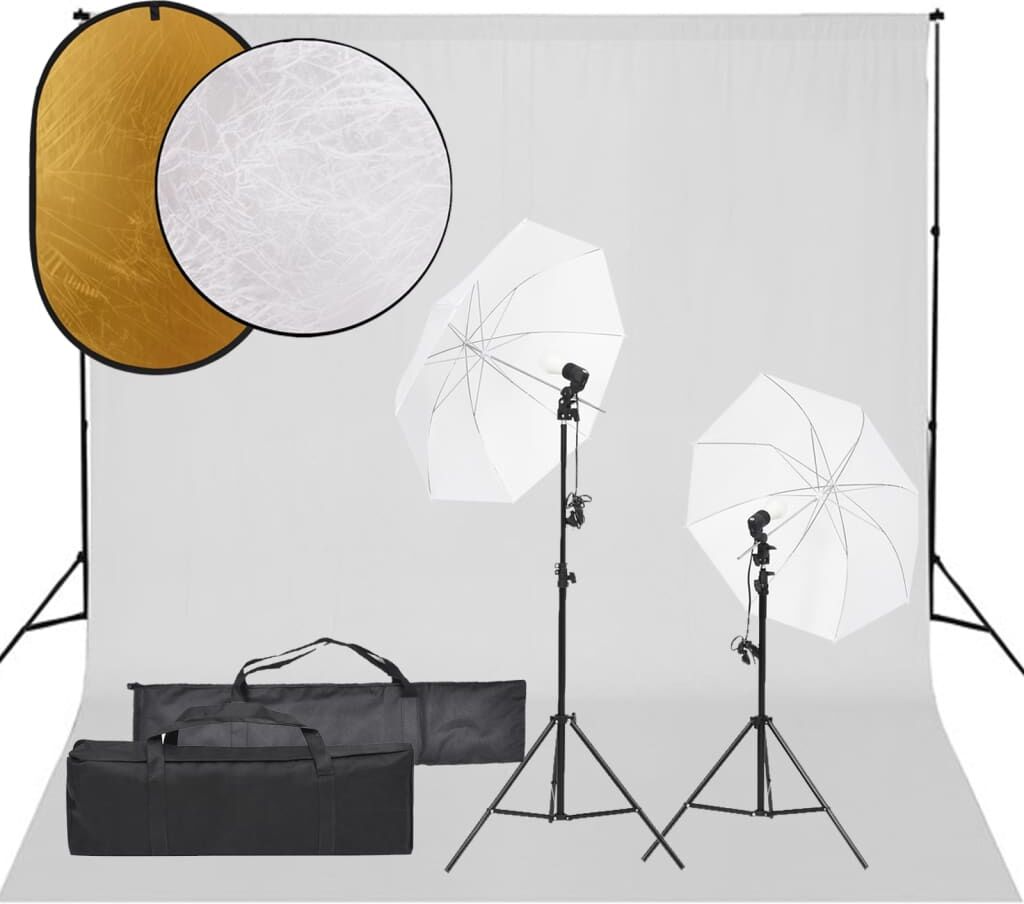 vidaXL Kit de estudio fotográfico con set de luces, fondo y reflector