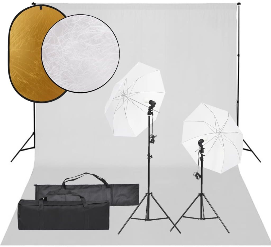 vidaXL Kit de estudio fotográfico con set de luces, fondo y reflector