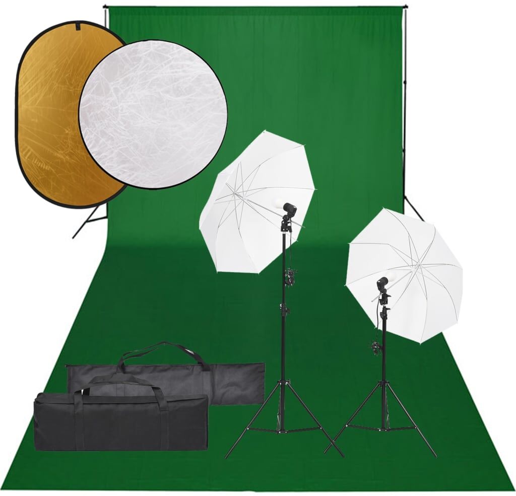 vidaXL Kit de estudio fotográfico con set de luces, fondo y reflector