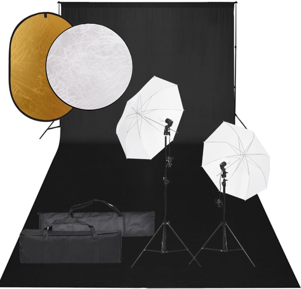 vidaXL Kit de estudio fotográfico con set de luces, fondo y reflector