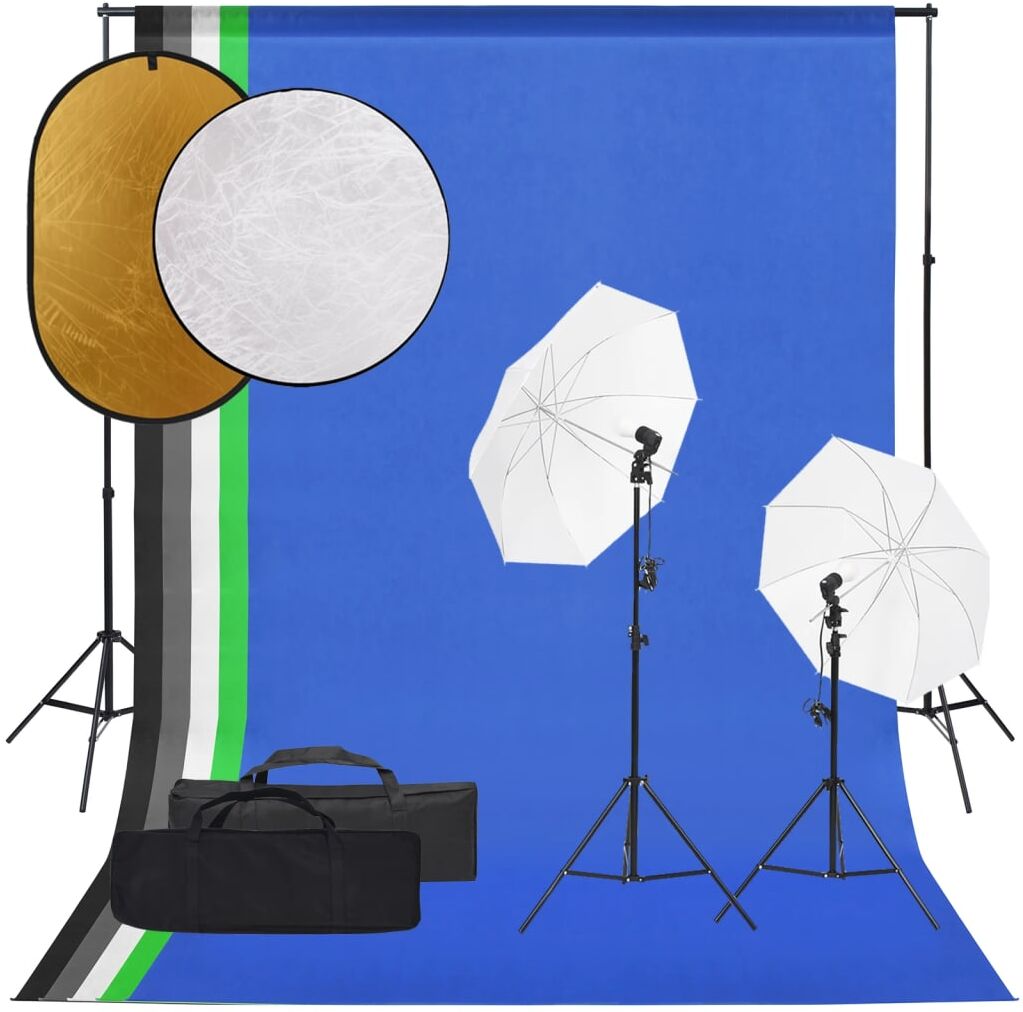 vidaXL Kit de estudio fotográfico con set de luces, fondo y reflector