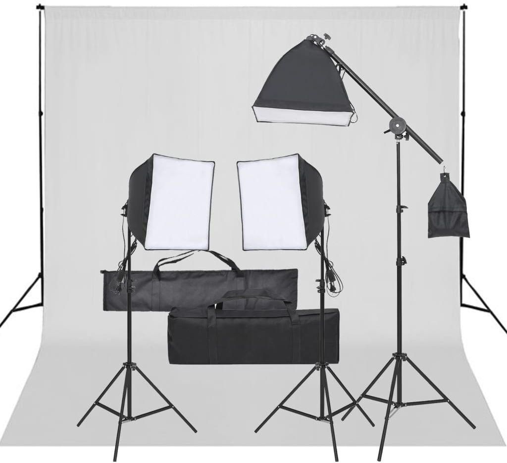 vidaXL Kit de estudio fotográfico con set de luces y fondo