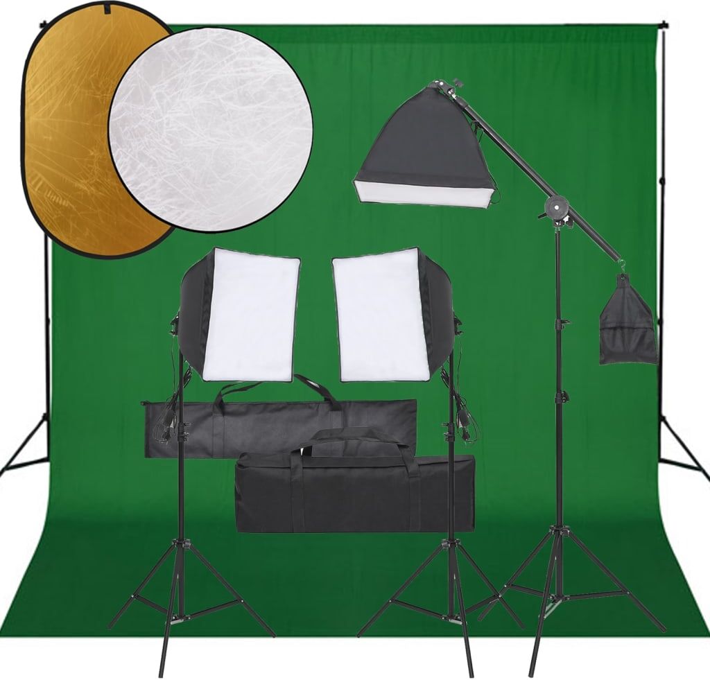 vidaXL Kit de estudio fotográfico con set de luces, fondo y reflector