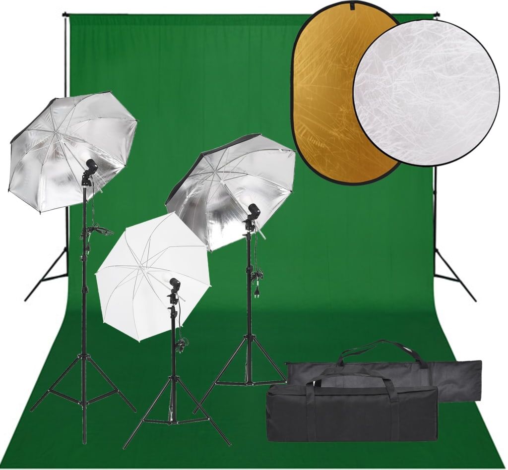 vidaXL Kit de estudio fotográfico con set de luces, fondo y reflector