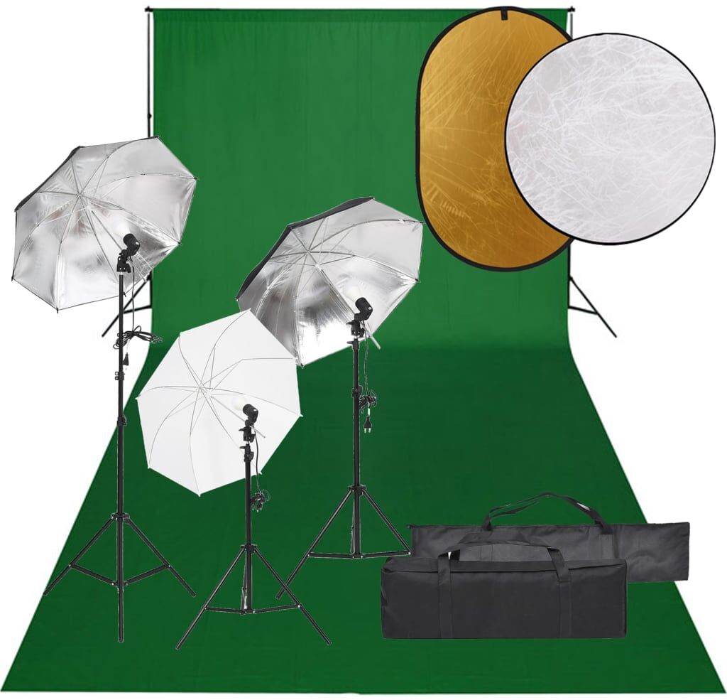 vidaXL Kit de estudio fotográfico con set de luces, fondo y reflector