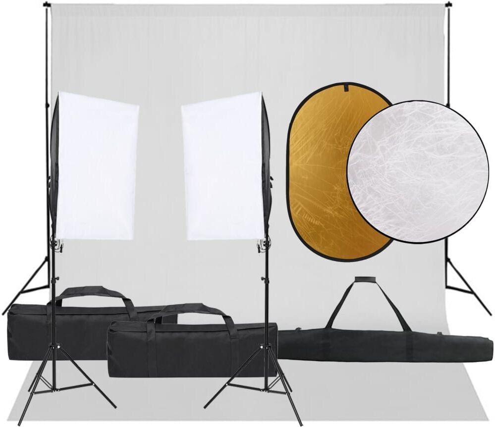 vidaXL Kit de estudio fotográfico con set de luces, fondo y reflector