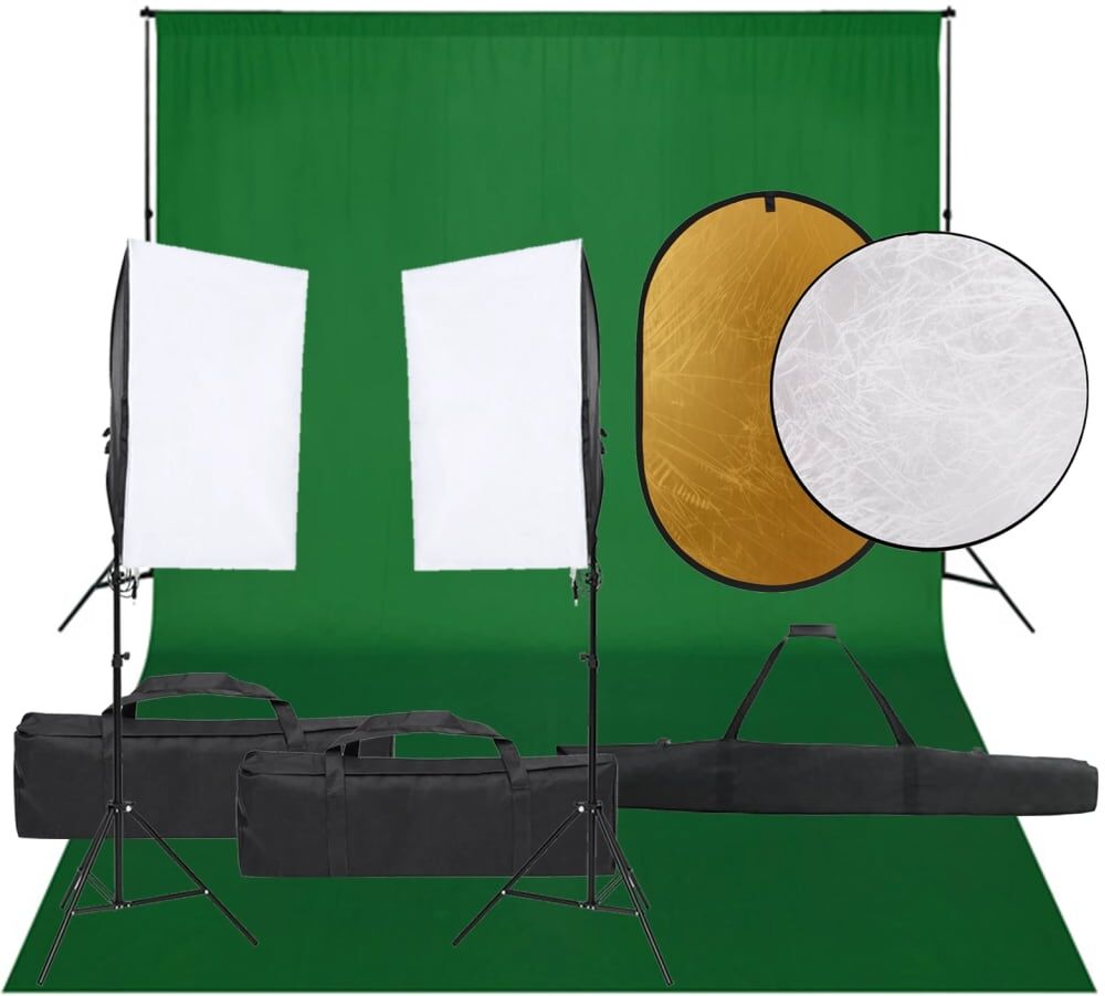 vidaXL Kit de estudio fotográfico con set de luces, fondo y reflector