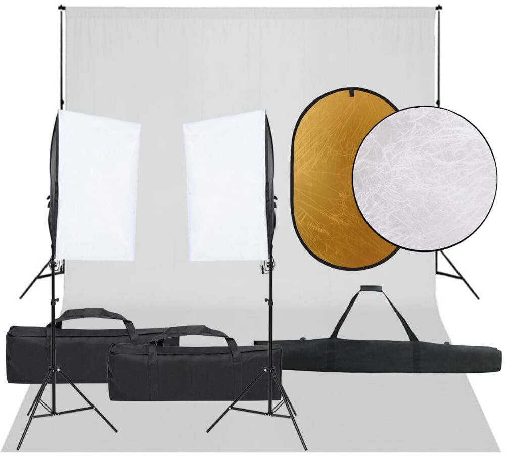 vidaXL Kit de estudio fotográfico con set de luces, fondo y reflector