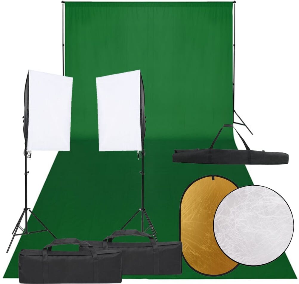 vidaXL Kit de estudio fotográfico con set de luces, fondo y reflector