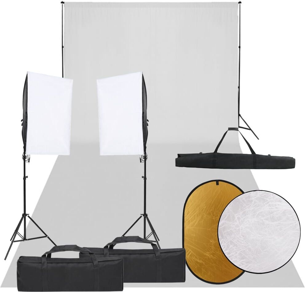 vidaXL Kit de estudio fotográfico con set de luces, fondo y reflector