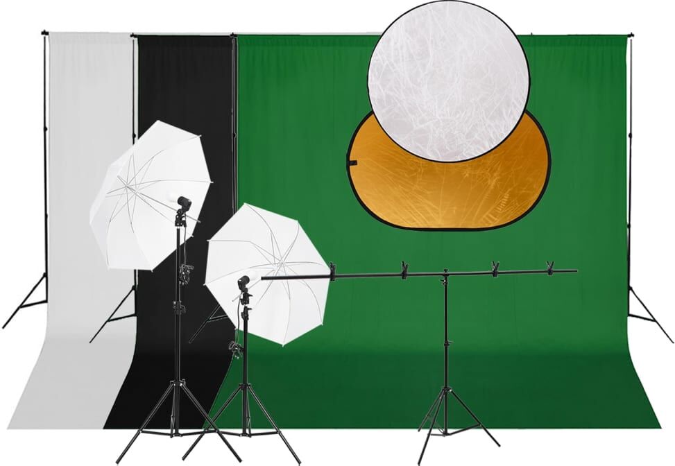 vidaXL Kit de estudio fotográfico con set de luces, fondo y reflector