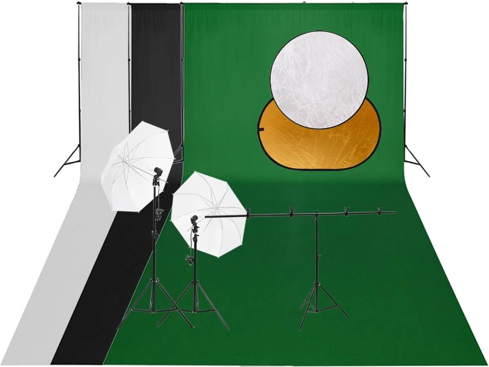 vidaXL Kit de estudio fotográfico con set de luces, fondo y reflector