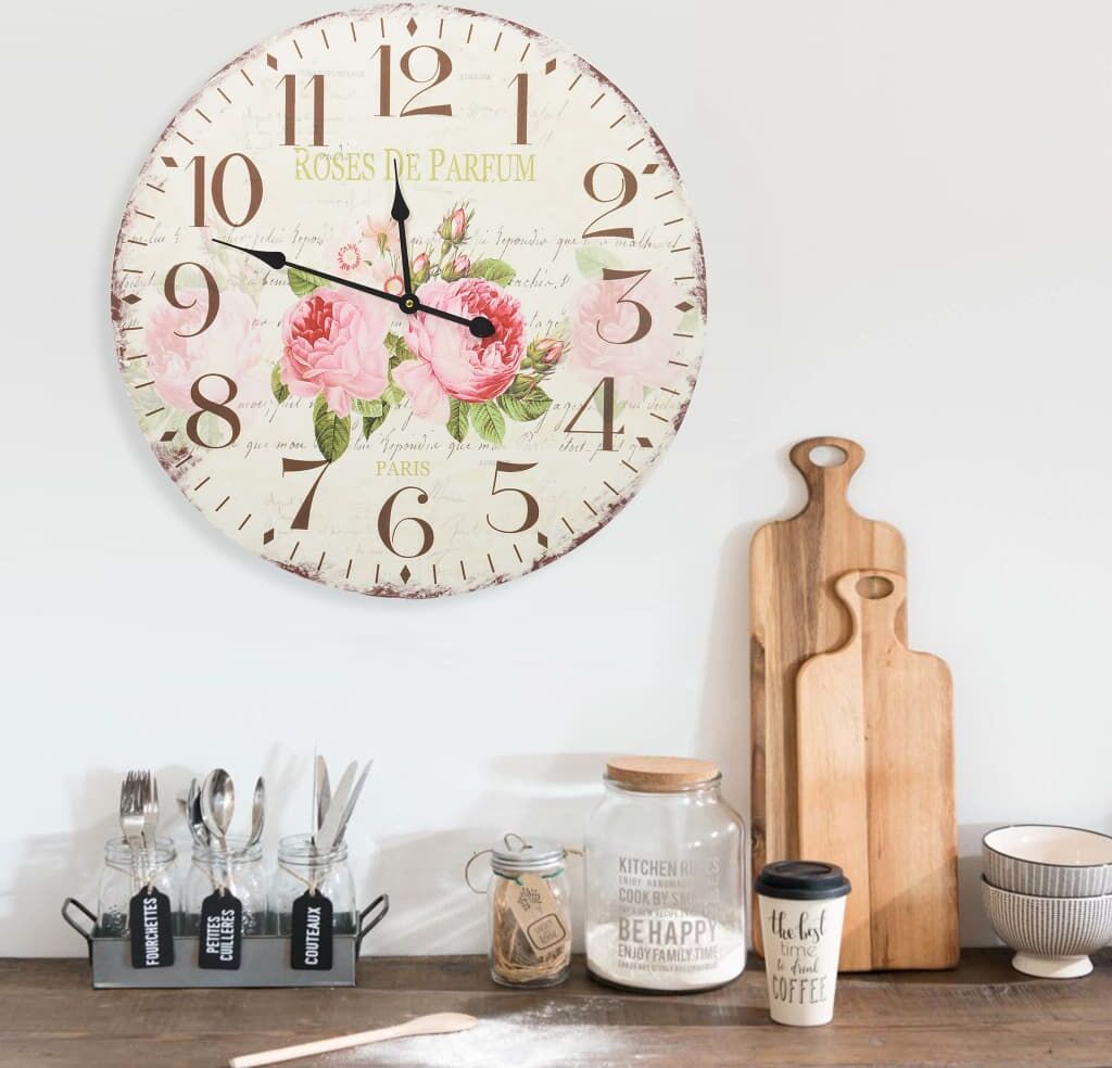 vidaXL Reloj de pared vintage con flores 60 cm