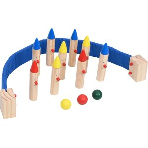 vidaXL Juego de bolos de madera de pino maciza multicolor