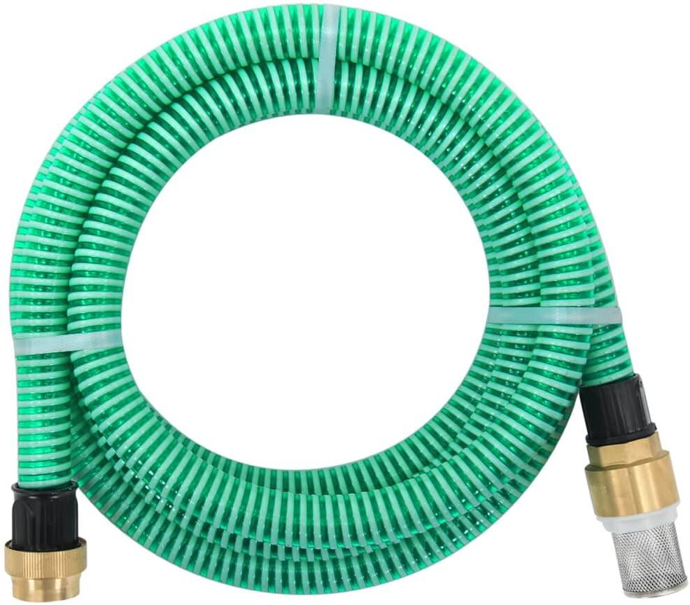 vidaXL Manguera de succión con conectores de latón PVC verde 29 mm 15m