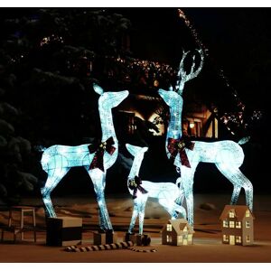 vidaXL Figuras familia de renos de Navidad blanco y plateado 201 LED